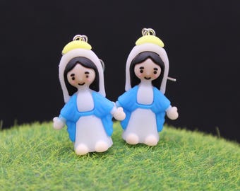 Mary Dangle Earrings | Virgin Mary Religious Jewellery | Christian Catholic Faith Gift | Spiritual Icon Accessories