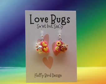 Bear and Bunny Heart Dangle Earrings, Animal Gift Jewellery, Resin Fashion Accessories
