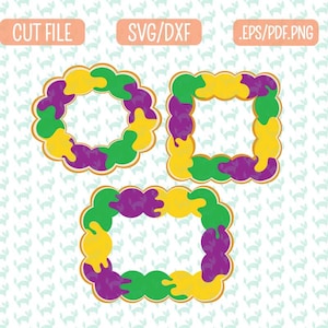 King Cake SVG bundle DXF PDF Png Cut file, Mardi Gras Svg, Mardi Gras Monogram frames. Cajun svg