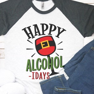 Alcol-idays felice, divertente Natale vino Svg, birra di Natale, adulto chrstimas Camicia design, ubriaco di Natale, regali per il papà