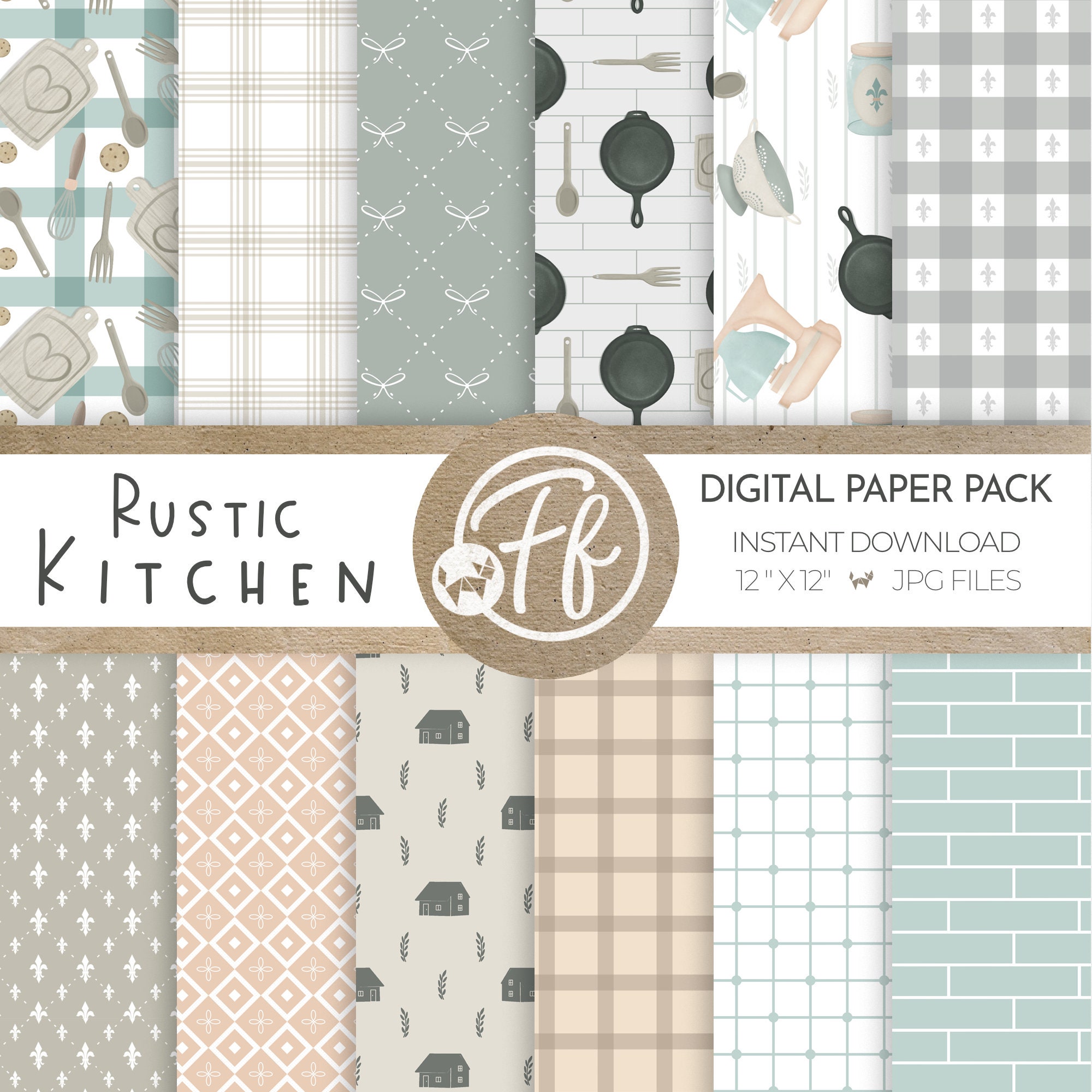 Kitchen Digital Paper Pack. Cooking Objects Paper. Kitchen Items  Background. Kitchen Scrapbooking Paper. Watercolor Kitchen Paper. 