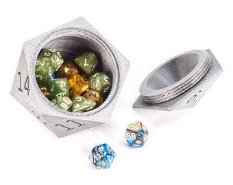 D20 Shaped Dice Container with screw lid