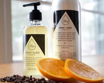 Seife + Schaum - flüssige Handseife & Duschgel, 8 Unzen Glas Flasche Vegan nachfüllbar nachhaltige ätherische Öle