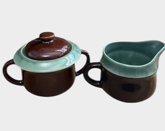 Vintage Red Wing Village Green Creamer and Sugar Set