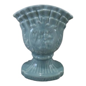Vintage Mid Century Blue Fan Vase 7”
