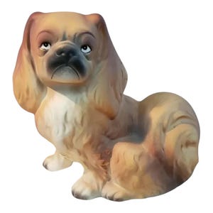 Mid-Century Bradley Exclusives Japan Pekingese Bisque Porcelain Ceramic Dog Figurine Statue 5”x5”