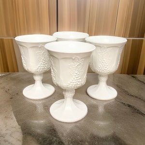 4er Set Milchglas Becher Indiana Glaskolonie Ernte Trauben Blätter, Weingläser