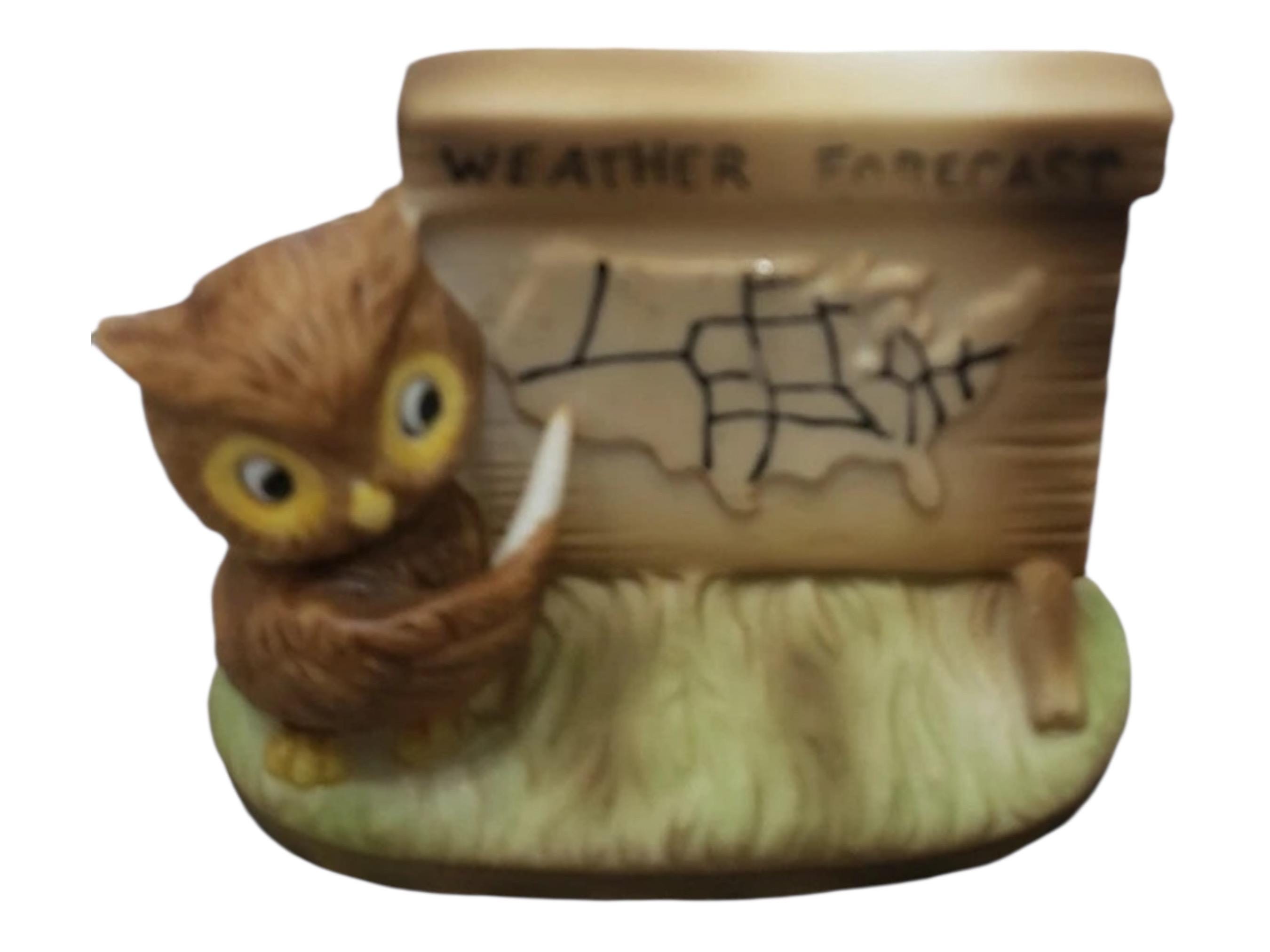 Vintage Enesco Porcelain Weather Forecast Owl Figurine - 1970s Decor