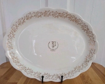 OCCO Limoges Vintage P Monogrammed  Platter 13-3/4 X 10-1/2 Gold Floral Rim