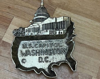 Vintage Washington D.C. US Capitol Metal Trinket Tray 3.5”x4.5” Heavy