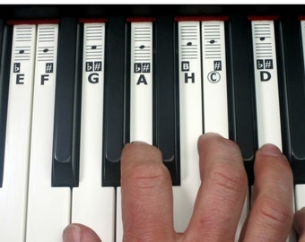 Piano Stickers - CDEFGAH Music Keyboard Key Note Labels with Online Learning Aids - KEYNOTES