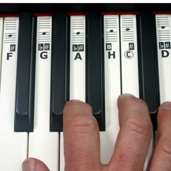 Pegatinas de piano - CDEFGAH Music Keyboard Key Note Labels with Online Learning Aids - KEYNOTES