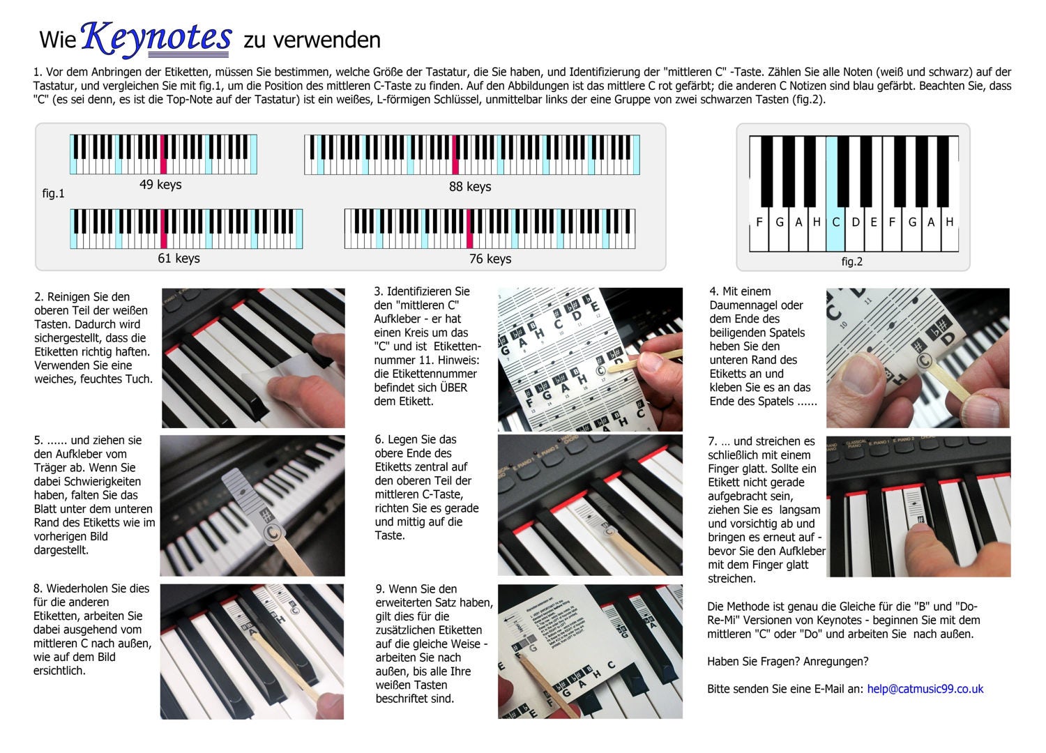 Autocollants de piano Étiquettes de notes clés de clavier de musique  CDEFGAH avec aides à lapprentissage en ligne KEYNOTES -  France