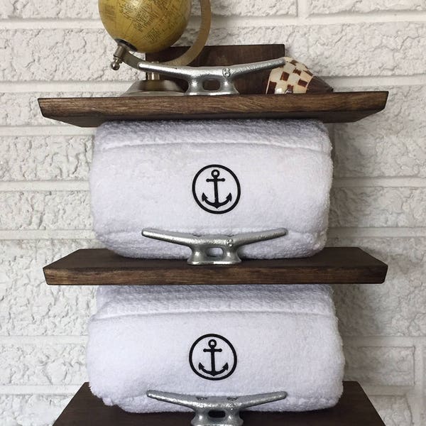 SOLD OUT Nautical Towel Rack, Coastal Storage, Beach Decor, Bathroom Shelf, Restroom Powder Room Storage Solution