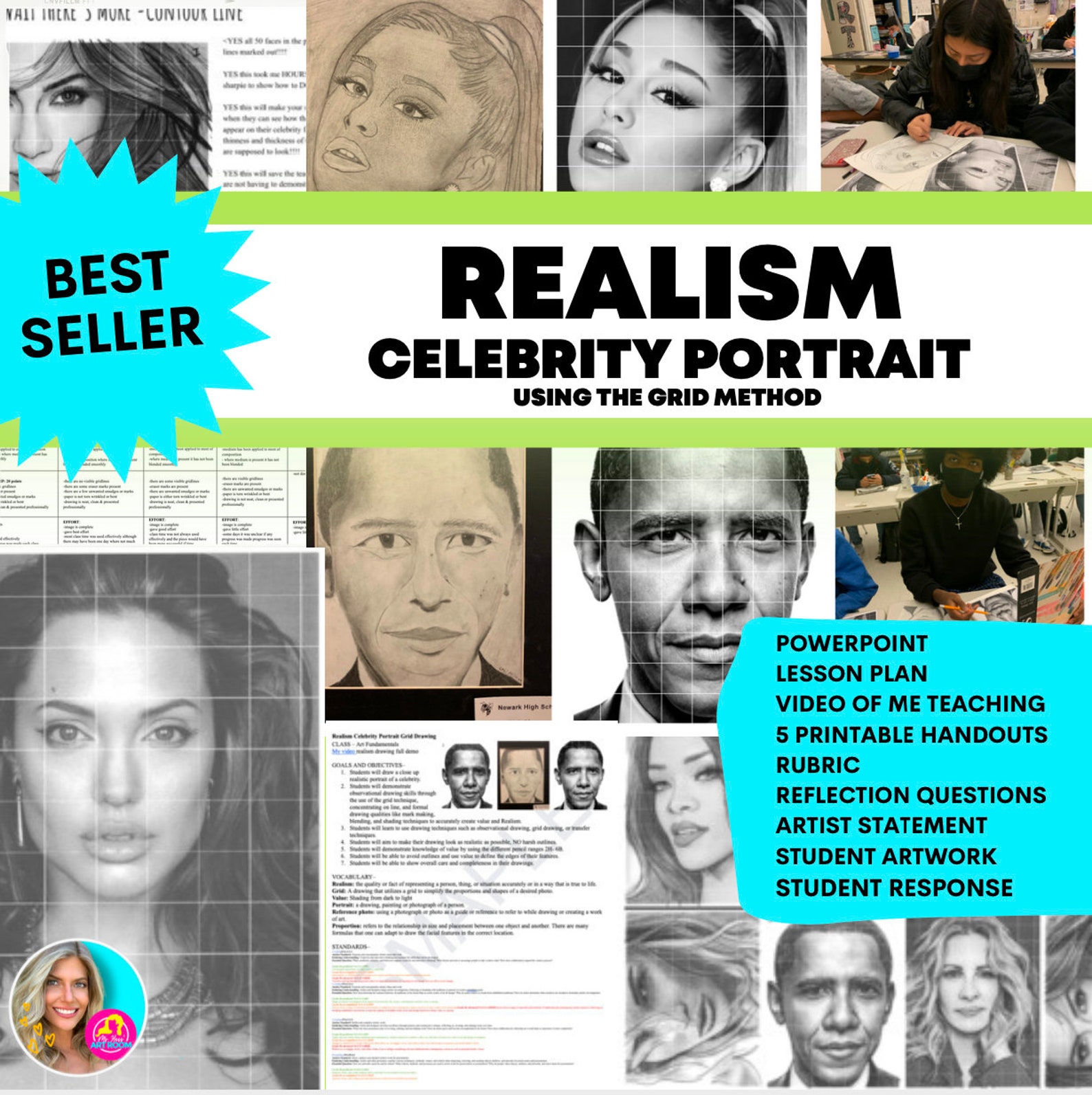 Realism Celebrity Portrait- Using the Grid Method- Middle or High ...