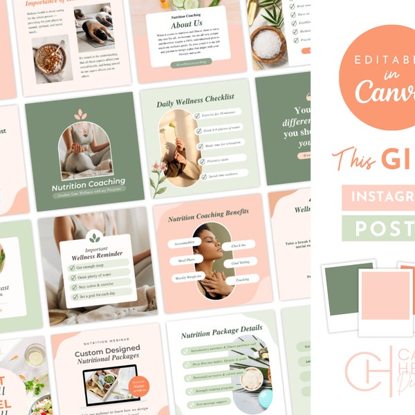 Health and Wellness Instagram post templates Wellness social media post Wellness coach templates Healthy lifestyle Instagram posts