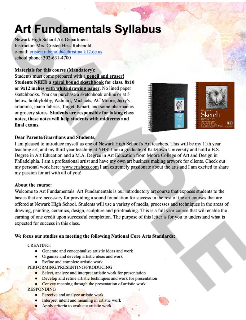 5 Art Courses Syllabus BUNDLE for High School or Middle School Art