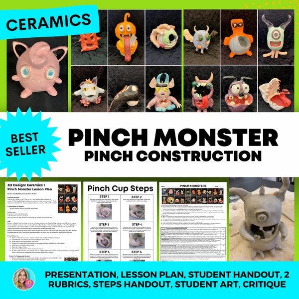 Ceramics and Clay Pinch Monster, Lesson, Presentation, Handouts, Rubrics, Reflection - middle and high school art