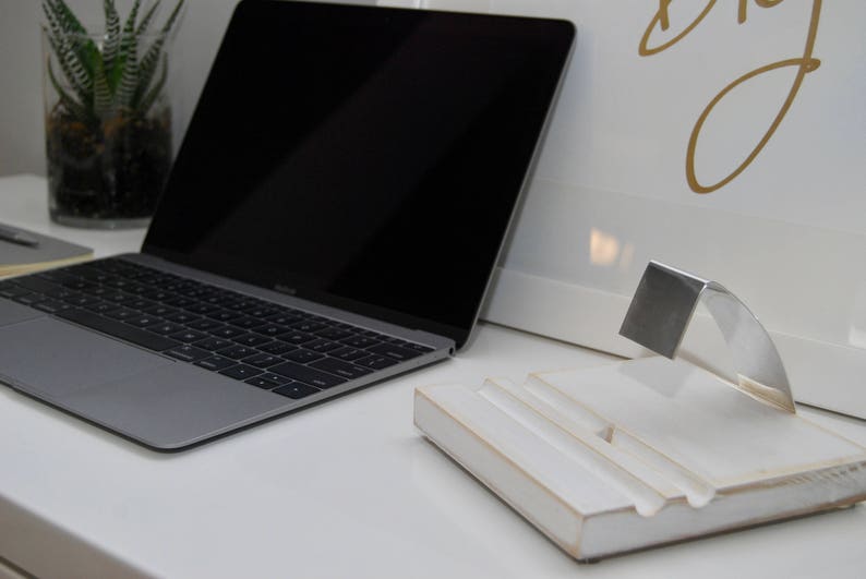 White Ipad Stand Iphone Wood Docking Station Modern Image 0