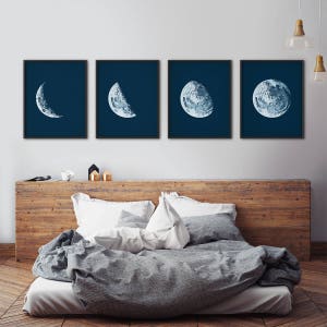 Moon Phases Print Set, Moon Phases Wall Art, Moon Phases Print, Full Moon Wall Art, Moon Art, Astronomy Print, Nautical Decor, Wall Decor