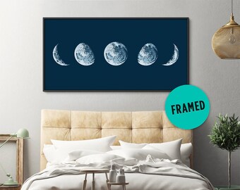 Moon Phases Print, Framed Art, Moon Phases Poster, Phases of the Moon, Moon Print, Nursery Wall Art, Above Bed Decor, Large Wall Art