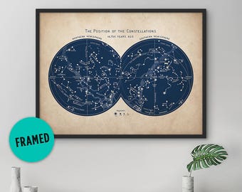 Framed Art, Constellation Print, Star Map, Constellation Art, Astronomy Print, Wall Art, Nautical Decor, Bedroom Wall Decor, Astrology