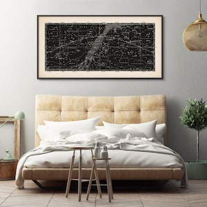 Mapa de estrellas, arte enmarcado, arte de constelaciones, impresión de mapa de estrellas, arte sobre la cama, gráfico de estrellas, impresión de constelaciones, mapa celestial, impresión de astronomía