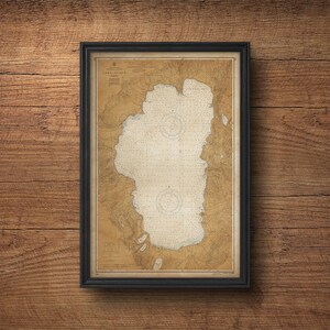 Mapa de Lake Tahoe, Vintage Lake Tahoe, Mapa de Old Tahoe, Mapa de Vintage, Decoración náutica, Arte de pared grande, Decoración de la cama superior, Arte de dormitorio, Mapa antiguo