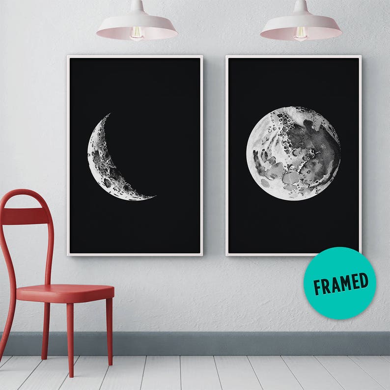 Moon Phase Prints Framed Moon Art Moon Phases Prints Moon Etsy