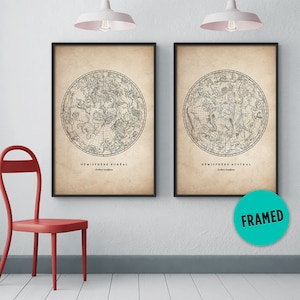 Sternbild Druck Set, Gerahmte Kunst, Astronomie Druck, Sternbild Kunst, Sternbild Karte Druck, Himmlische Karte, Nördliche Konstellationen, Gerahmte Set