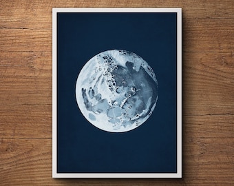 Moon Art Print, Blue Moon Wall Decor, Full Moon Poster, Full Moon Print, Moon Print, Moon Phase Poster, Moon Poster, Astronomy Print