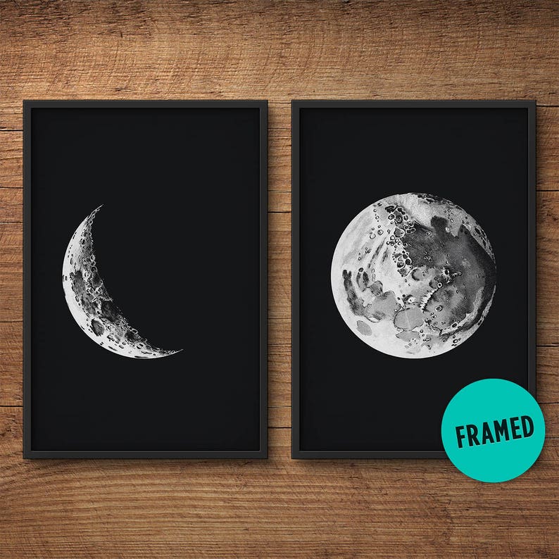 Moon Phase Prints Framed Moon Art Moon Phases Prints Moon Etsy