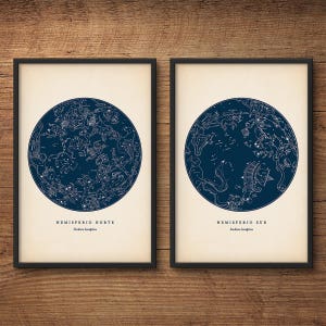 Star Map Print Set of 2, Astronomy Print, Star Chart Print, Constellations Chart, Constellation Print, Nautical Decor, Wall Art