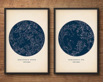 Star Map Print Set of 2, Astronomy Print, Star Chart Print, Constellations Chart, Constellation Print, Nautical Decor, Wall Art