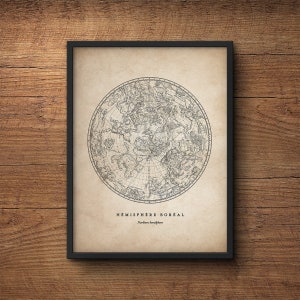 Stampa mappa stellare, Carta stellare dell'emisfero settentrionale, Stampa costellazione, Mappa stellare, Arte murale celeste, Poster astronomico, Arte murale grande, Antico