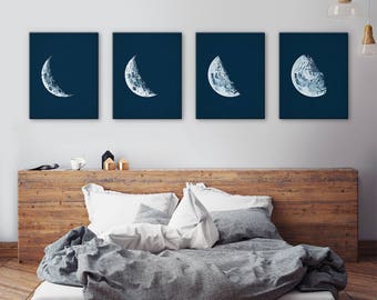 Moon phases set of 4 on canvas, Moon phases art, Moon phases print, Nursery art, Full moon wall art, Moon art, Astronomy print, Wall decor