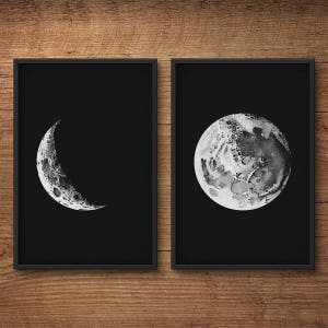 Moon Phases Set of 2, Full Moon Print, Crescent Moon Print, Moon Phases Print, Nursery Decor, Moon Art, Astronomy Print, Wall Decor image 5