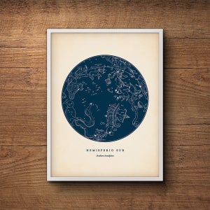 sterrenbeelden print, zuidelijk halfrond, sterrenkaart, sterrenkaart, sterrenafdruk, nautisch decor, astronomieposter, hemels kunst aan de muur