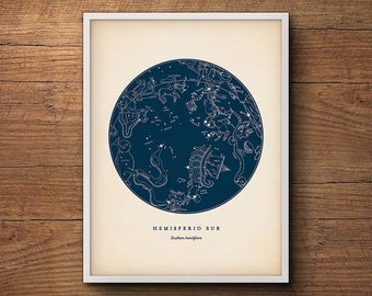 Constellations Print, Southern Hemisphere, Star Chart, Star Map, Star Print, Nautical Decor, Astronomy Poster, Celestial Wall Art