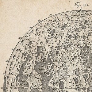 May include: A black and white illustration of the moon's surface, showing craters and other features. The illustration is labeled with numbers and text, including "Fig. 337." and "S".