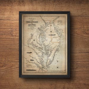 Mapa de la bahía de Chesapeake, Mapa de Delaware, Mapa vintage de la bahía de Chesapeake, Decoración náutica, Arte mural grande, Decoración de la cama superior, Mapa antiguo