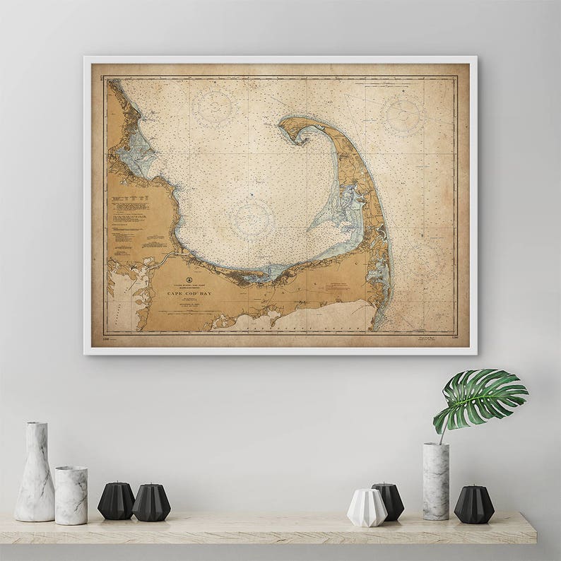 Cape Cod Map Cape Cod Art Nautical Decor Large Wall Art Etsy