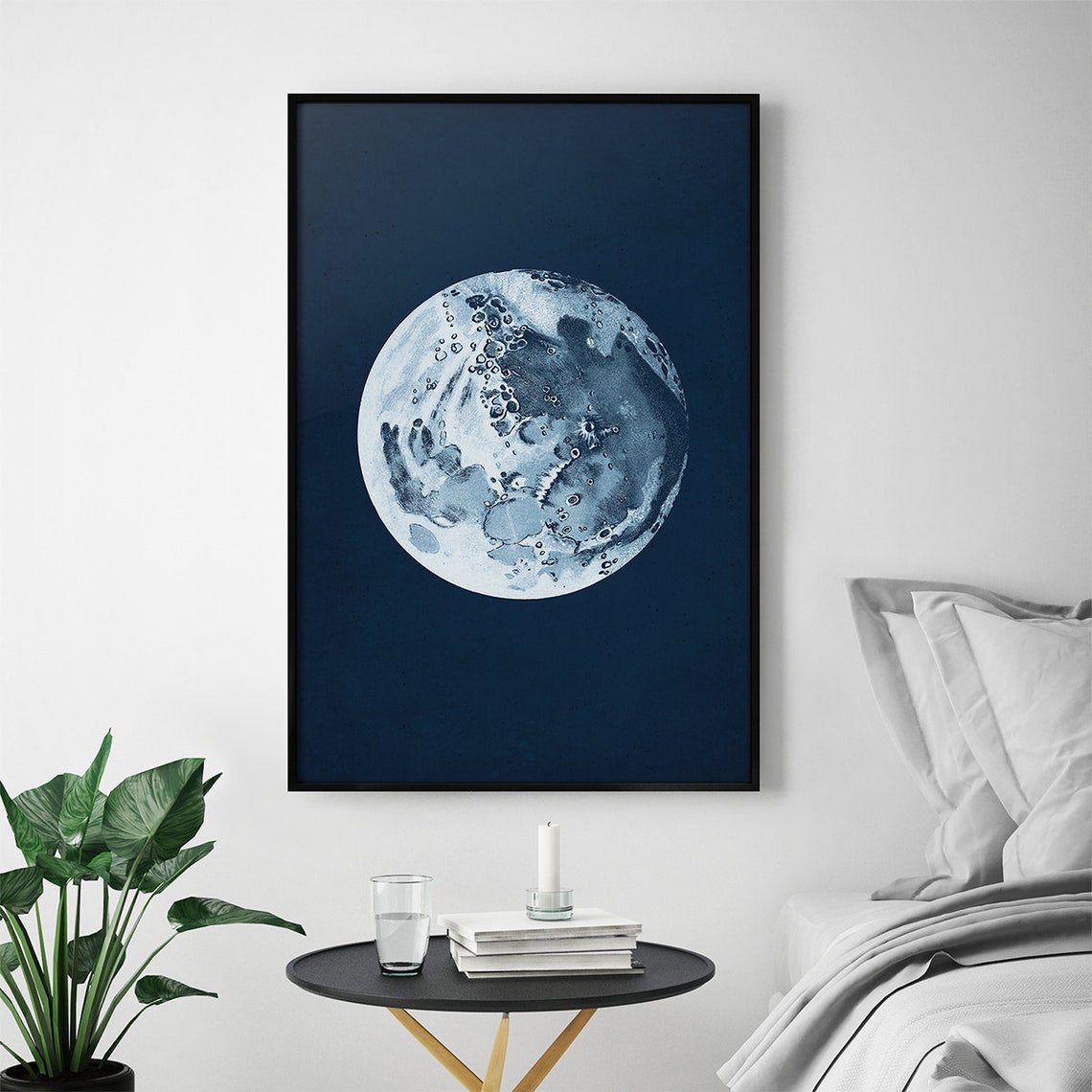 Moon Art Print Blue Moon Wall Decor Full Moon Poster Full - Etsy