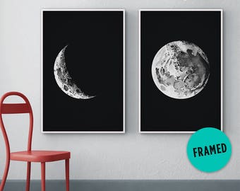 Moon phase prints, Framed, Moon art, Moon phases prints, Moon phases wall art, Moon prints, Moon posters, Astronomy prints, Wall decor