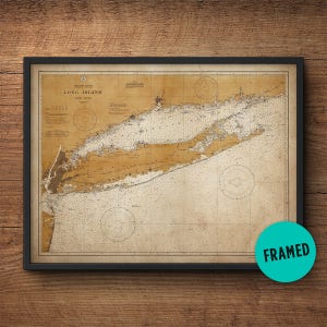 Lange Insel Karte, große gerahmte Kunst, Vintage Karte, Nautische Dekor, große gerahmte Kunst, extra groß, Überbett Dekor, Schlafzimmer Kunst, Antike Karte