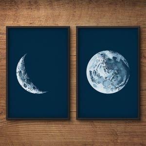 Moon Phases Set of 2, Full Moon Print, Crescent Moon Print, Moon Phases Print, Nursery Decor, Moon Art, Astronomy Print, Wall Decor image 6