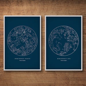 Carta estelar, Conjunto de arte enmarcado de 2, Mapas estelares, Cartas estelares, Impresión de mapas estelares, Carta de constelaciones, Mapa celeste, Constelaciones, Arte enmarcado
