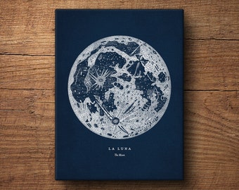 Moon Print on Canvas, Full Moon Poster, Moon Print, Moon Art, Large Moon Print, Nautical Decor, Astronomy Print, Canvas, Wall Decor