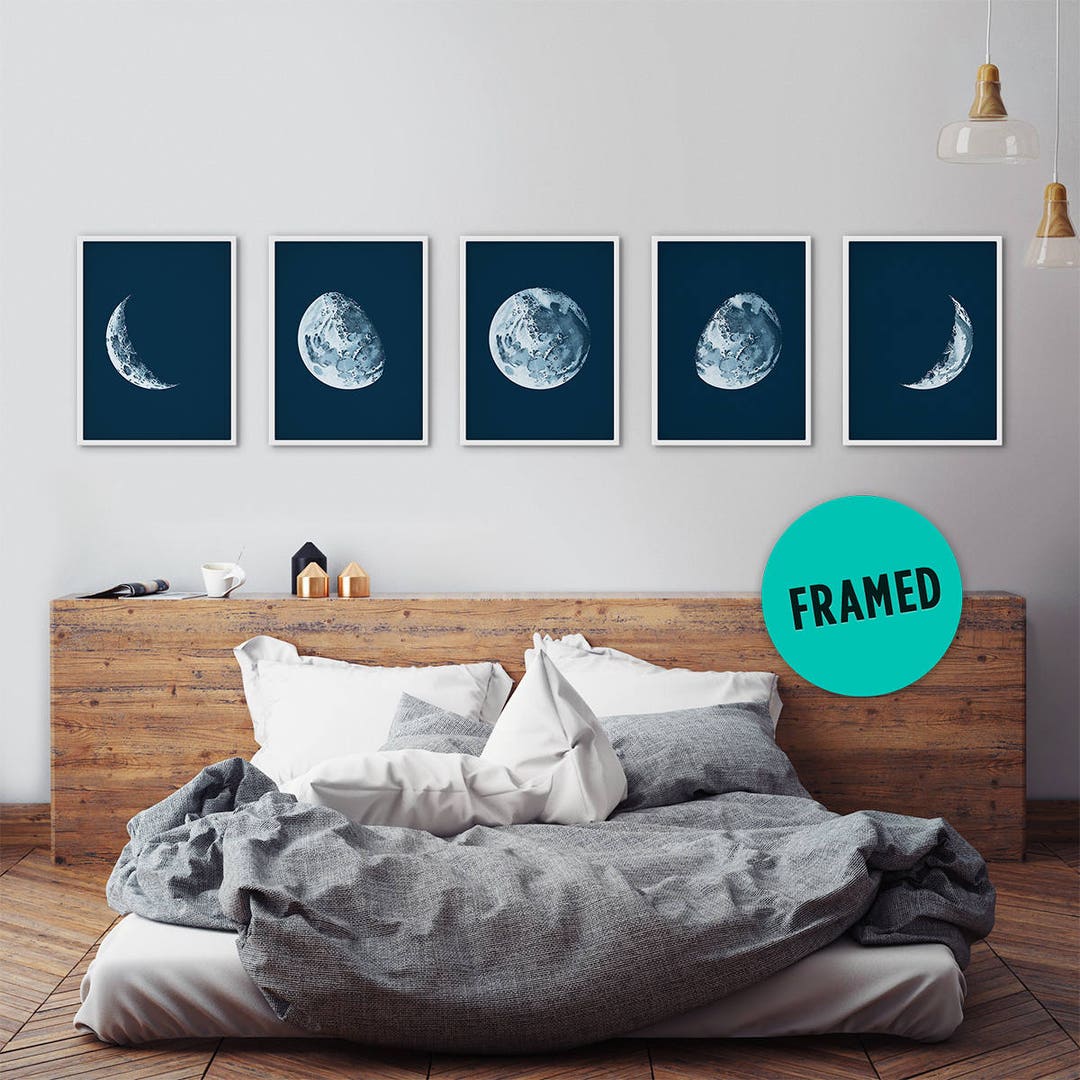 Moon Phases, Framed Art Set, Moon Posters, Moon Phases Prints, Moon