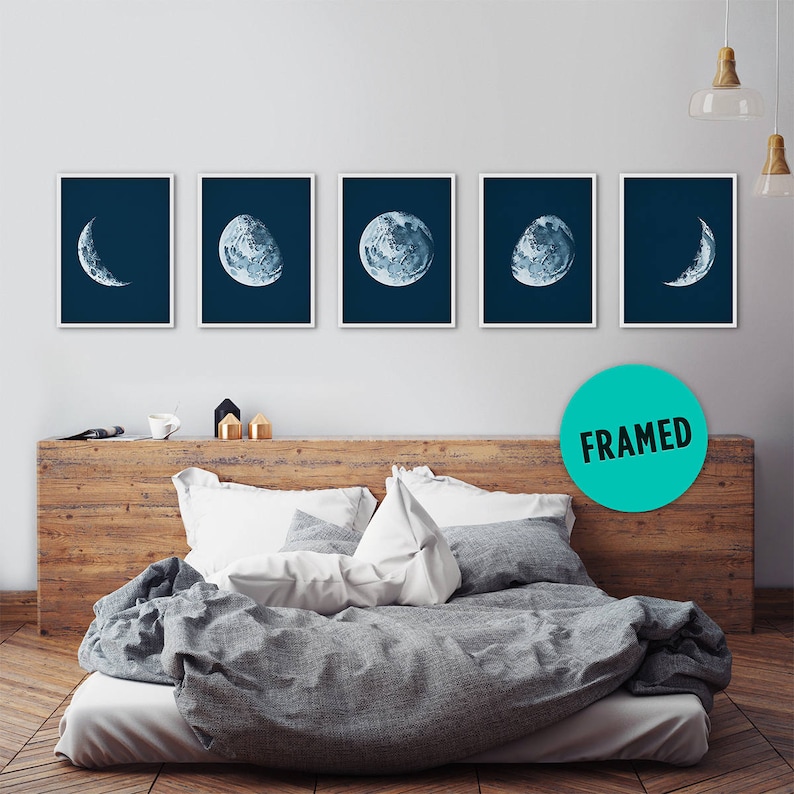 Moon Phases Framed Art Set Moon Posters Moon Phases Prints Etsy
